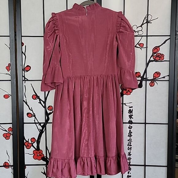 Batsheva Short Sleeve Prairie Dress In Raspberry Morie - Picture 6 of 13